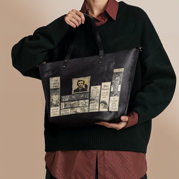 Poe's Library Ashen Black Leather Tote Bag