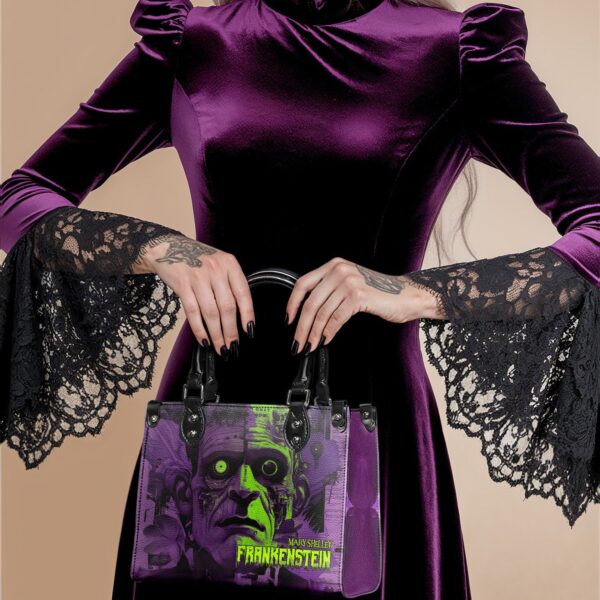 Frankenstein Lablight Violet Small Leather Handbag, Black Interior