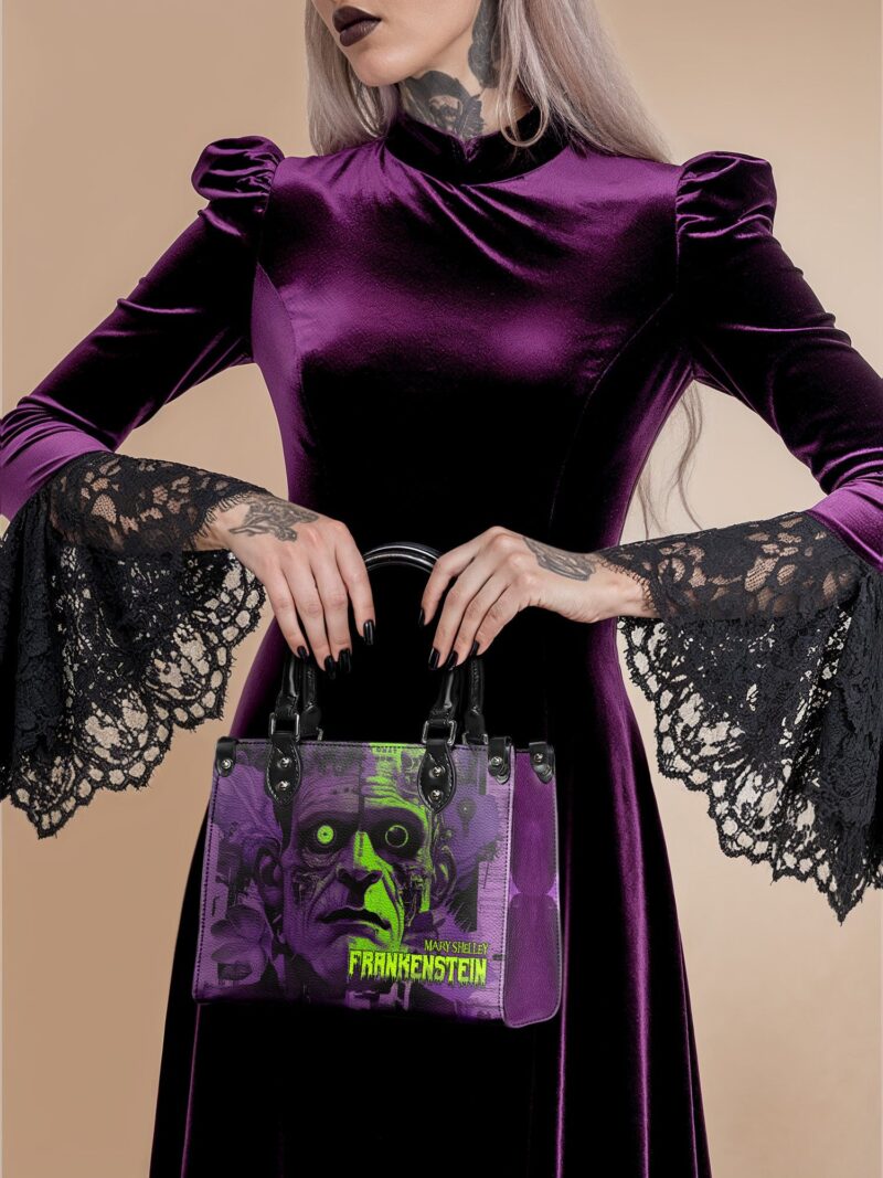purple-frankenstein-inuse-1.jpg Frankenstein Lablight Violet Small Leather Handbag, Black Interior