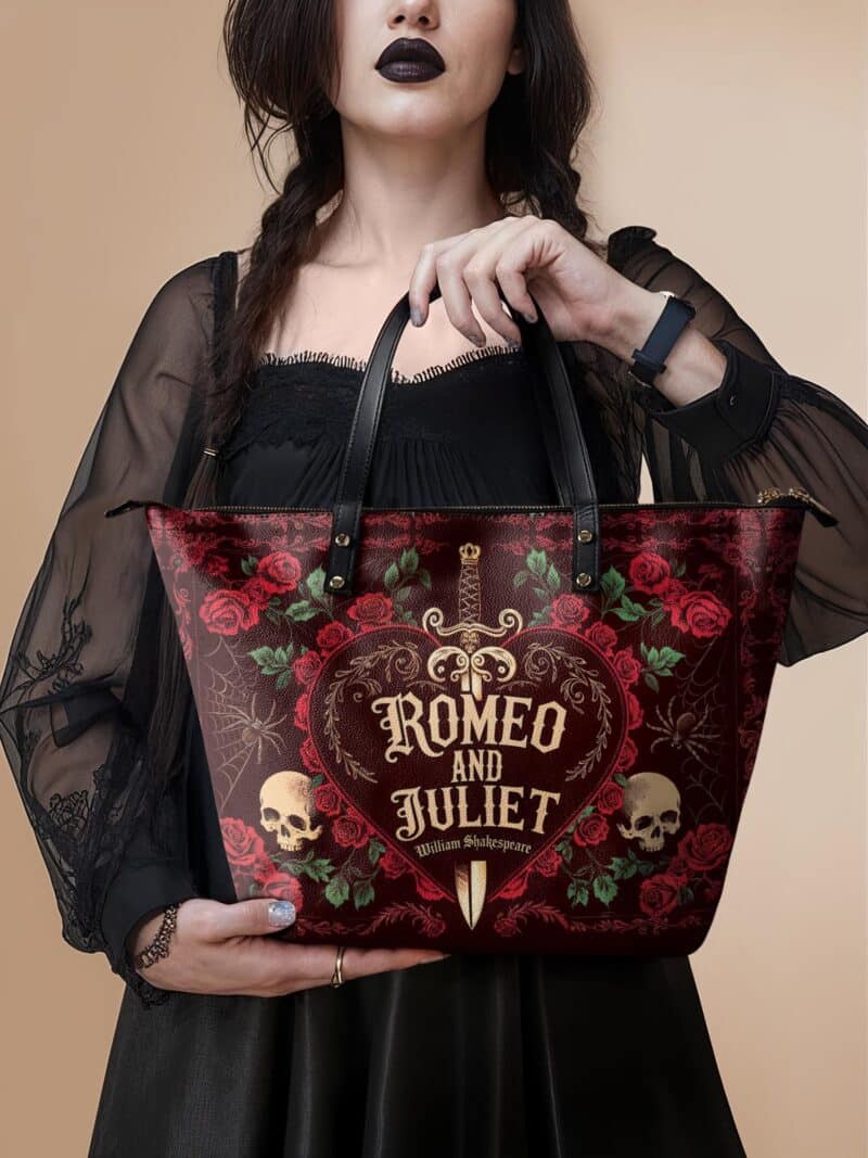 romeo-juliet-red-1_ff9ad155-d76d-4e7e-949d-44ec18d6dd8f.jpg Romeo And Juliet Poison Rose Leather Tote Bag