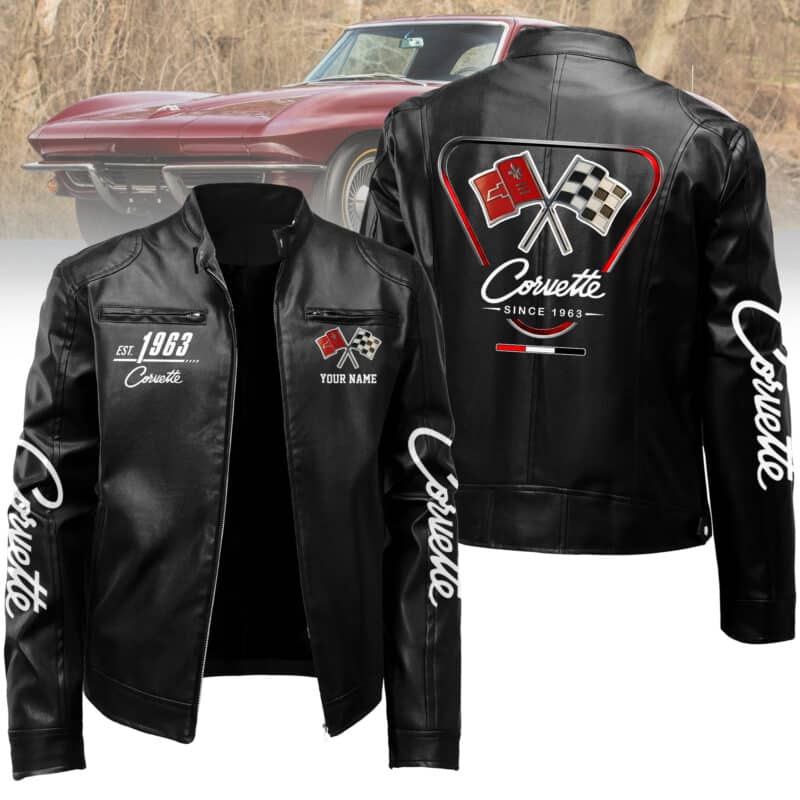 4-86.jpg Custom Car Leather Jackets Corvette C2 Collar Leather Jacket